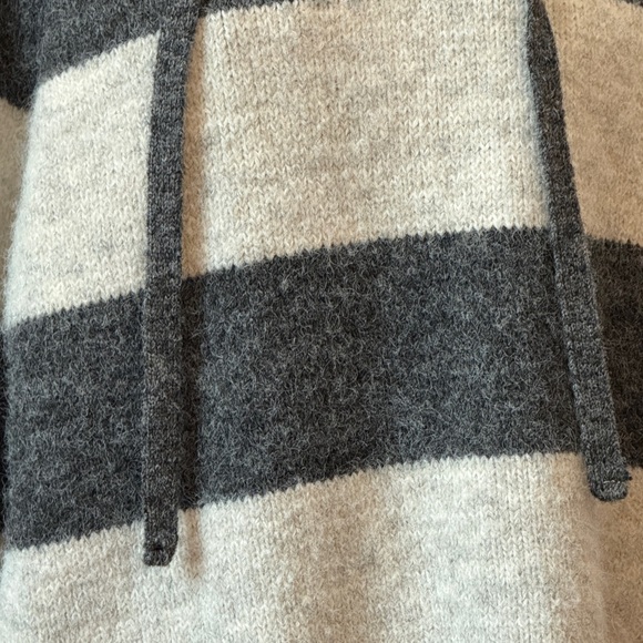 234 - Cozy Striped Gray and Cream Women's Hoodie Sweater - Picture 2 of 3